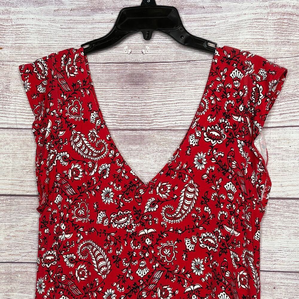 Loft Outlet Western Rodeo Red Knit Stretchy Red Paisley A Line Dress Size Medium - Picture 8 of 8